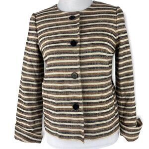 Talbots Women's‎ NWT Brown Striped Jackie Fit Linen Button Down Blazer 4/C35